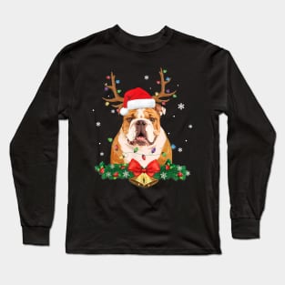 Dog English BullChristmas Tree Lights Santa 85 paw Long Sleeve T-Shirt